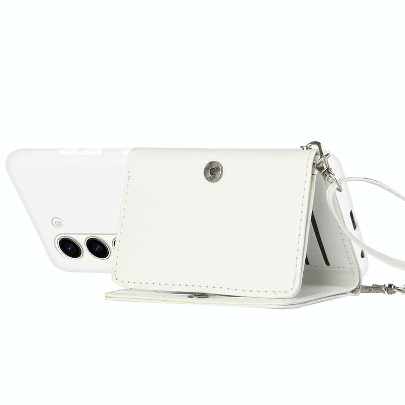 For Samsung Galaxy S23 5G Crossbody Lanyard Wallet Card Bag Phone Case(White)
