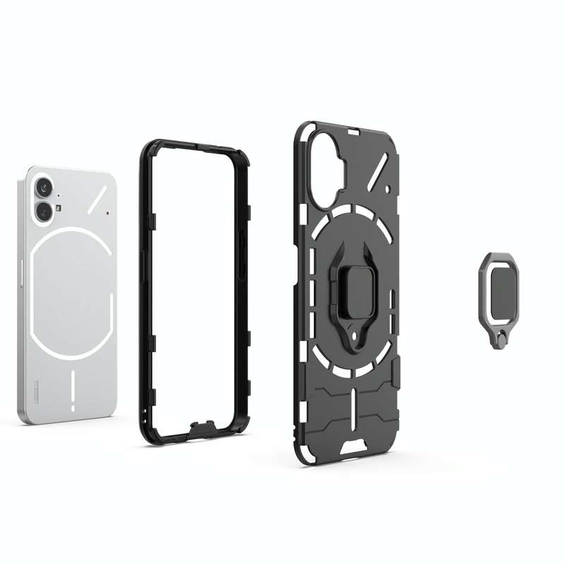 For Nothing Phone 1 PC + TPU Shockproof Protective Phone Case with Magnetic Ring Holder(Black)