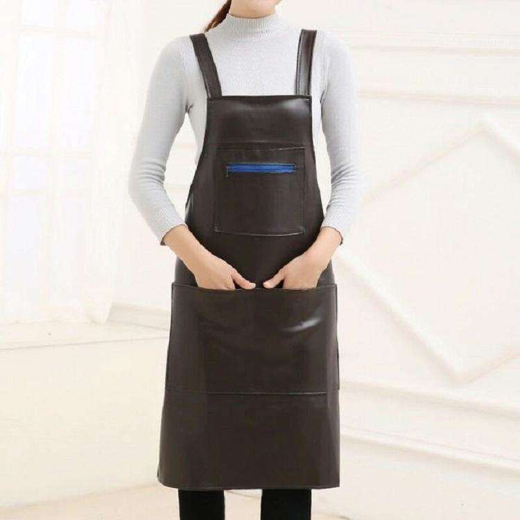 Waterproof Oil Proof Soft Leather Thick Wear-resistant Men and Women Overalls Apron(Coffee)