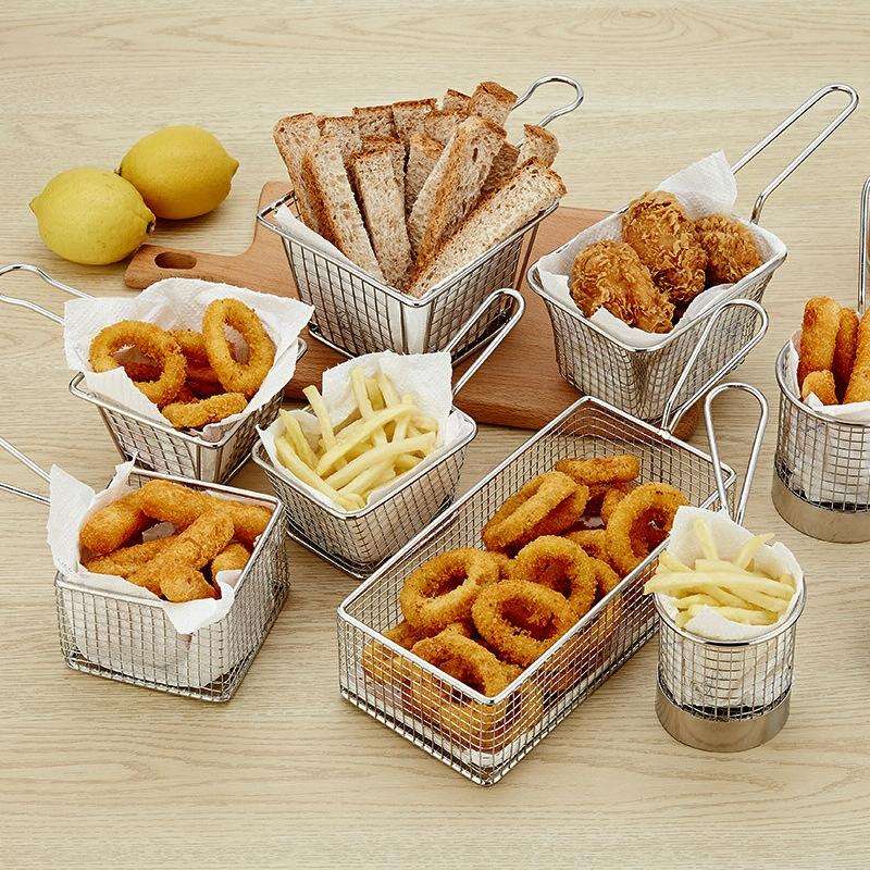 J13447M Stainless Steel Mini Fries Basket Restaurant Snack Bread Plate
