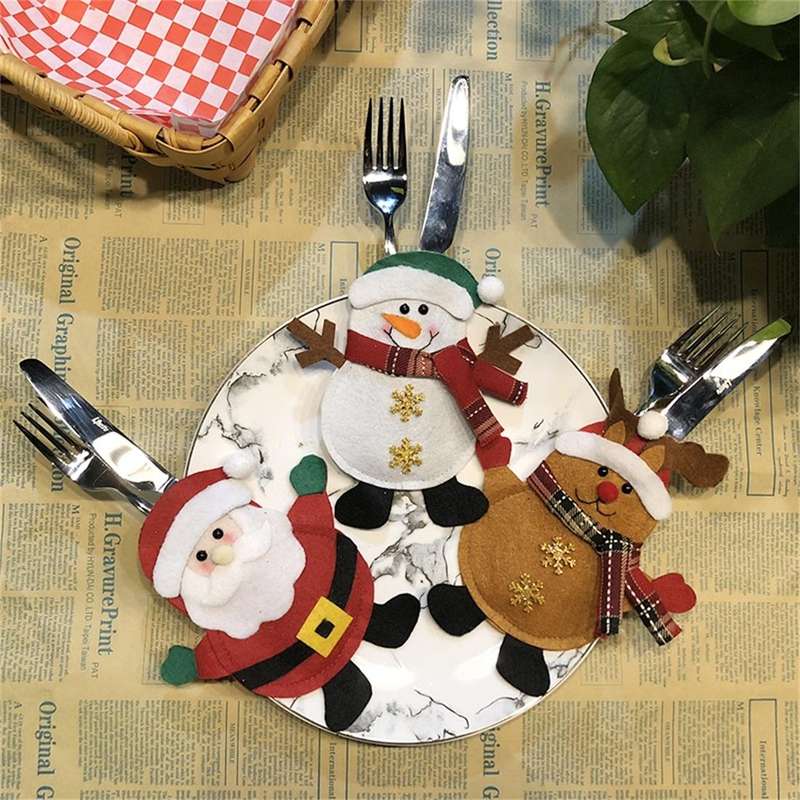 Santa Claus Pattern Tableware Knife Fork Pocket Cover Bag Christmas Decoration