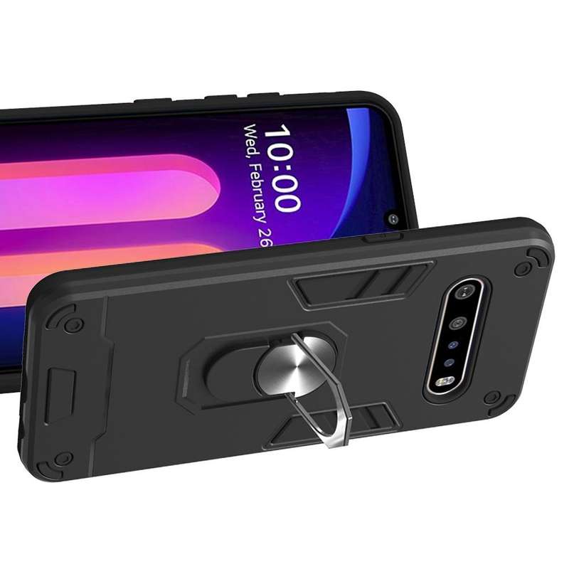 For LG V60 ThinQ 5G 2 in 1 Armour Series PC + TPU Protective Case with Ring Holder(Black)