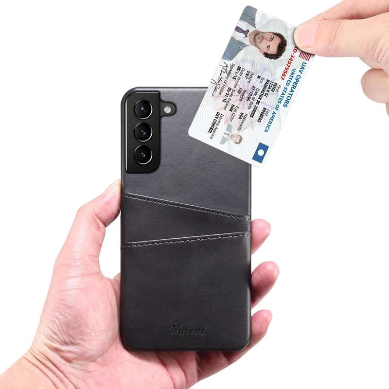 For Samsung Galaxy S22 Calf Texture Back Protective Phone Case with Card Slots(Black)