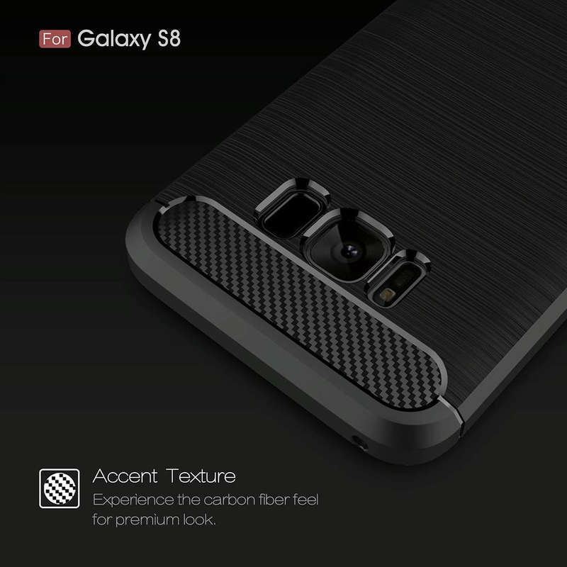 For Galaxy S8 Brushed Carbon Fiber Texture Shockproof TPU Protective Cover Case (Dark Blue)