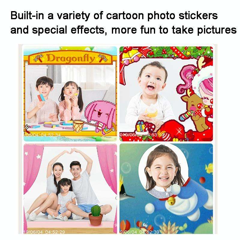Children Instant Print Camera 1080P 2.4-Inch IPS Screen Dual Lens Photography Camera(Pink)