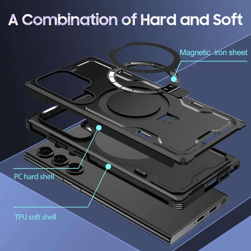 For Samsung Galaxy S23 Ultra 5G Patronus MagSafe Magnetic Holder Phone Case(Black)