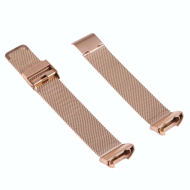 For Fitbit Charge 4 Double Insurance Buckle Milanese Watch Band(Rose Gold)