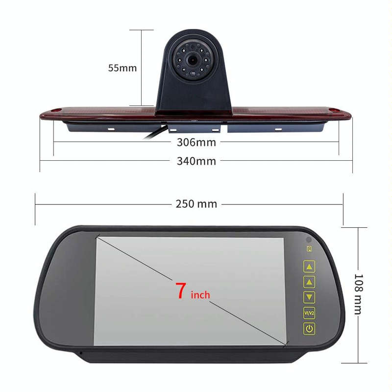 PZ461 Car Waterproof High Position Tail Light Brake Light View Camera + 7 inch Rearview Monitor f...