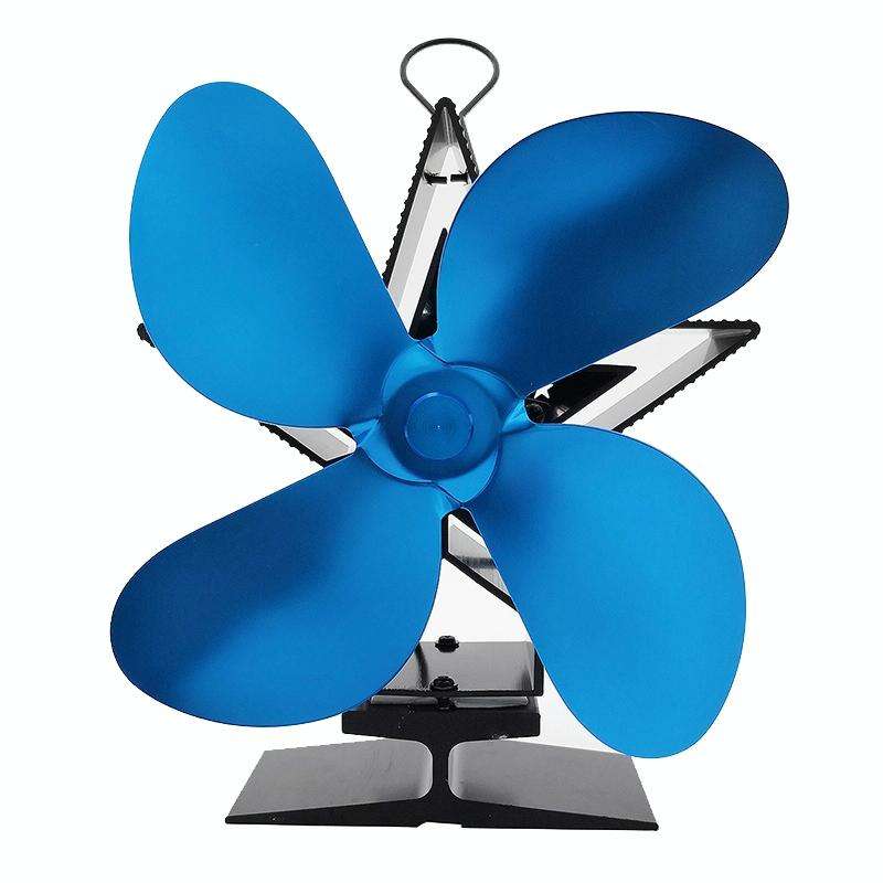 4-Blade Aluminum Heat Powered Fireplace Stove Fan (Blue)