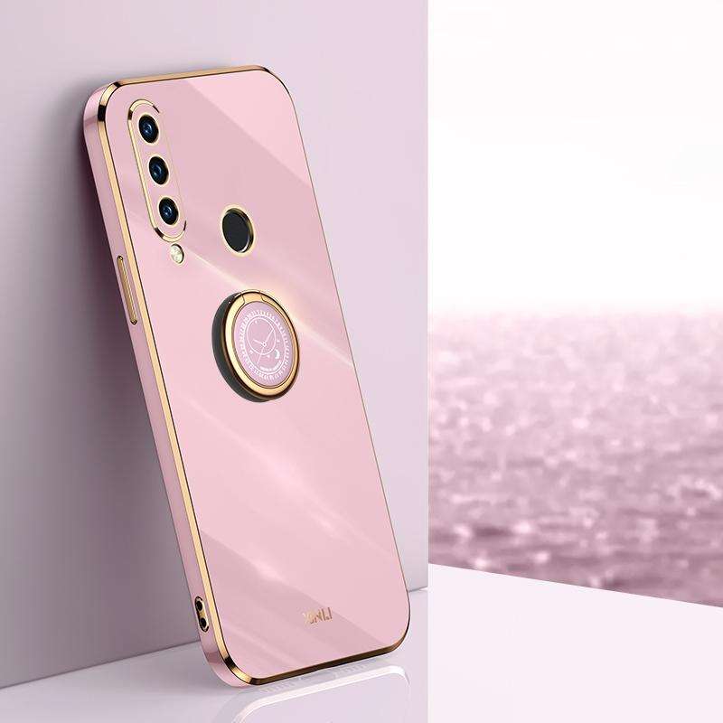 For Huawei Y6p XINLI Straight Edge 6D Electroplate TPU Phone Case with Ring Holder(Cherry Purple)