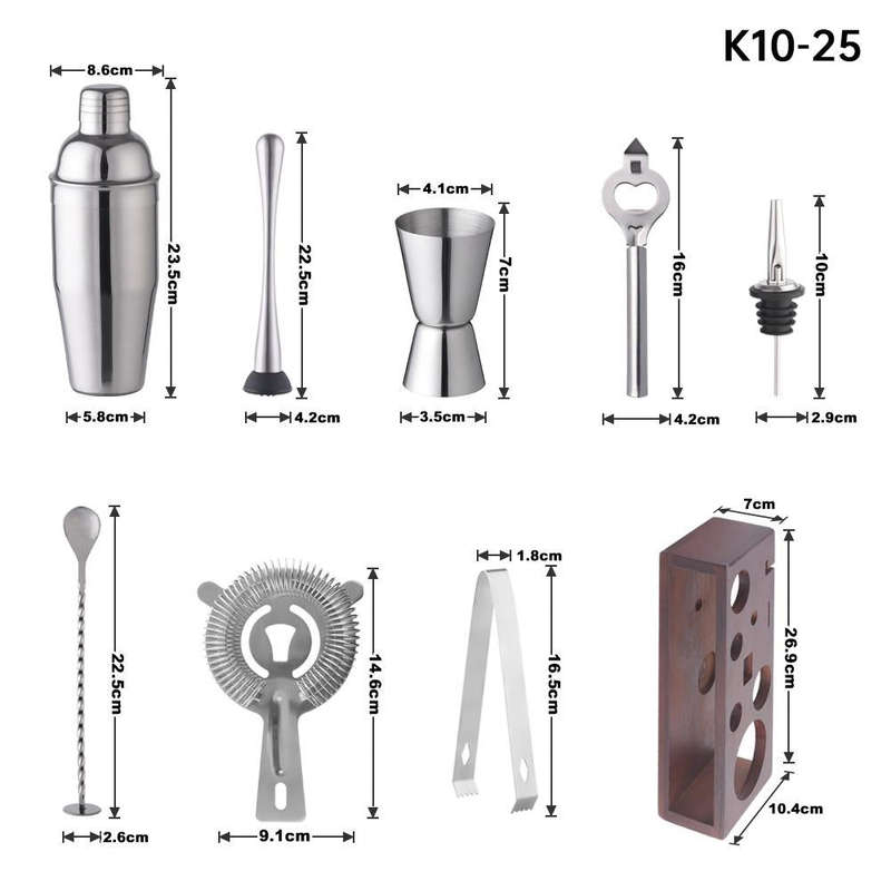 Bamboo and Wood Rack Bartending Tool Set, Spec: K10-25