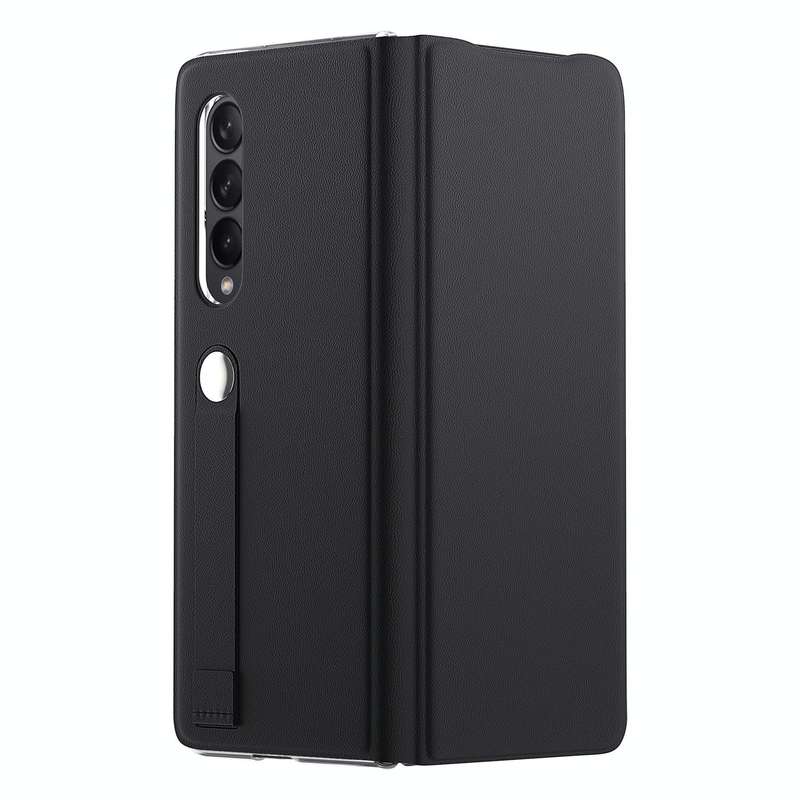 For Samsung Galaxy Z Fold3 5G Plain Leather Horizontal Flip Leather Case with Holder(Black)