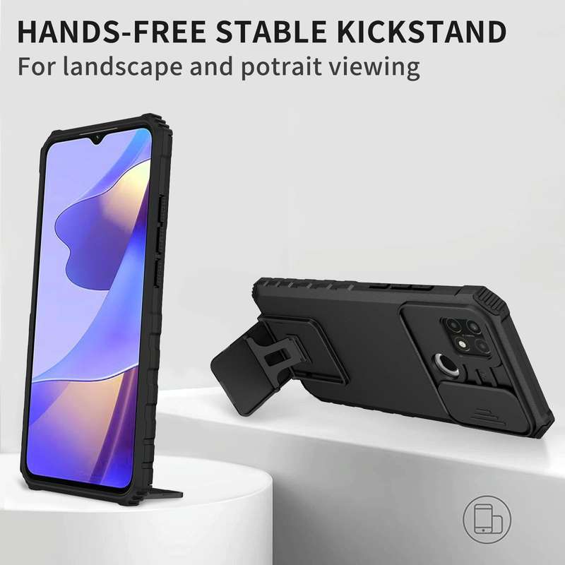 For OPPO A15 Stereoscopic Holder Sliding Camshield Phone Case(Black)