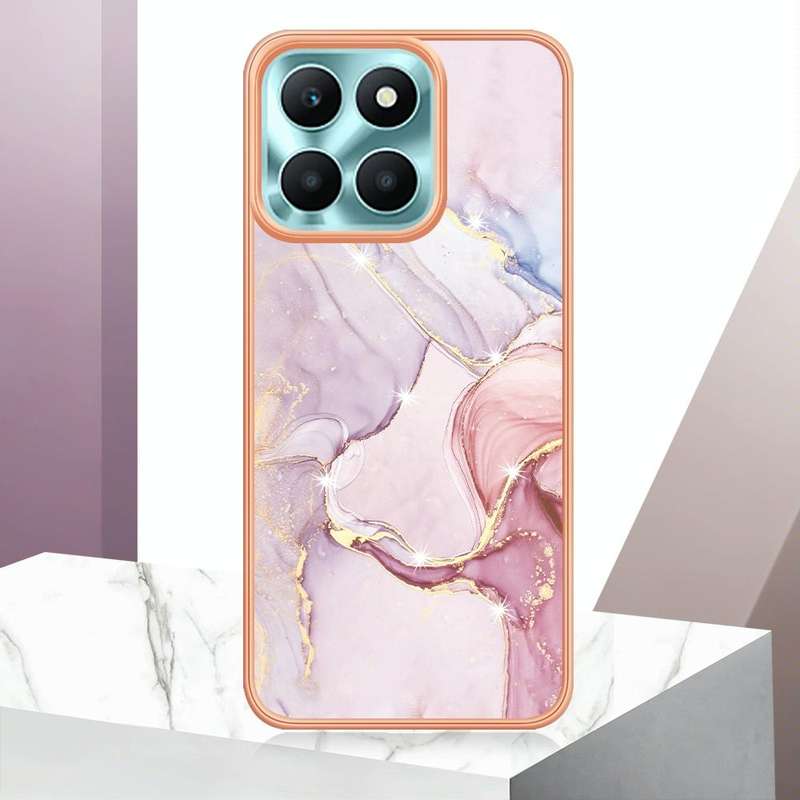 For Honor X6a Electroplating Marble Dual-side IMD Phone Case(Rose Gold 005)