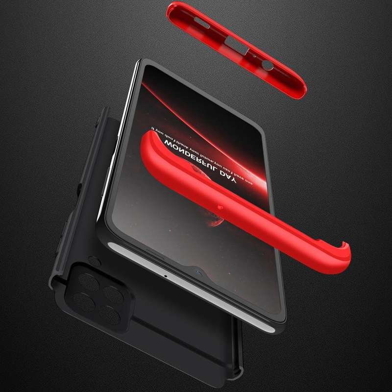 For Samsung Galaxy A12 GKK Three Stage Splicing Full Coverage PC Case(Black+Red)
