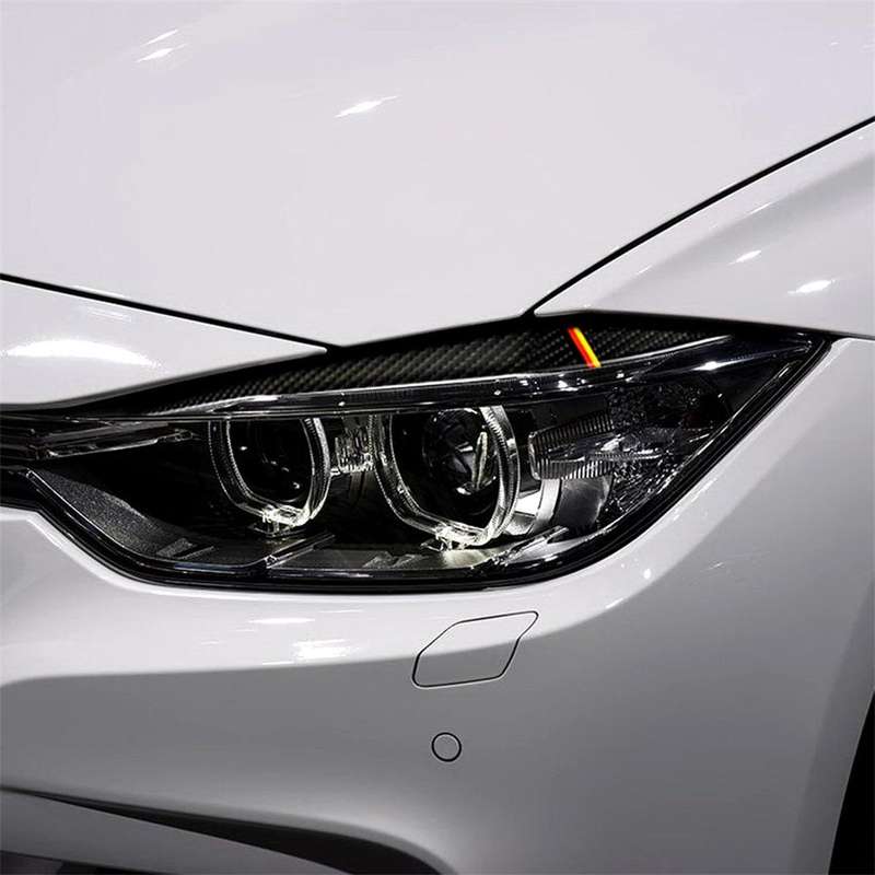 1 Pairs Yellow Red Color Carbon Fiber Car Lamp Eyebrow Decorative Sticker for BMW F30 2013-2015