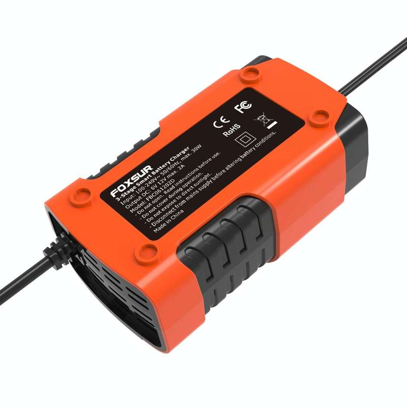 FOXSUR 2A / 6V / 12V Car / Motorcycle 3-stage Full Smart Battery Charger, Plug Type:US Plug(Red)