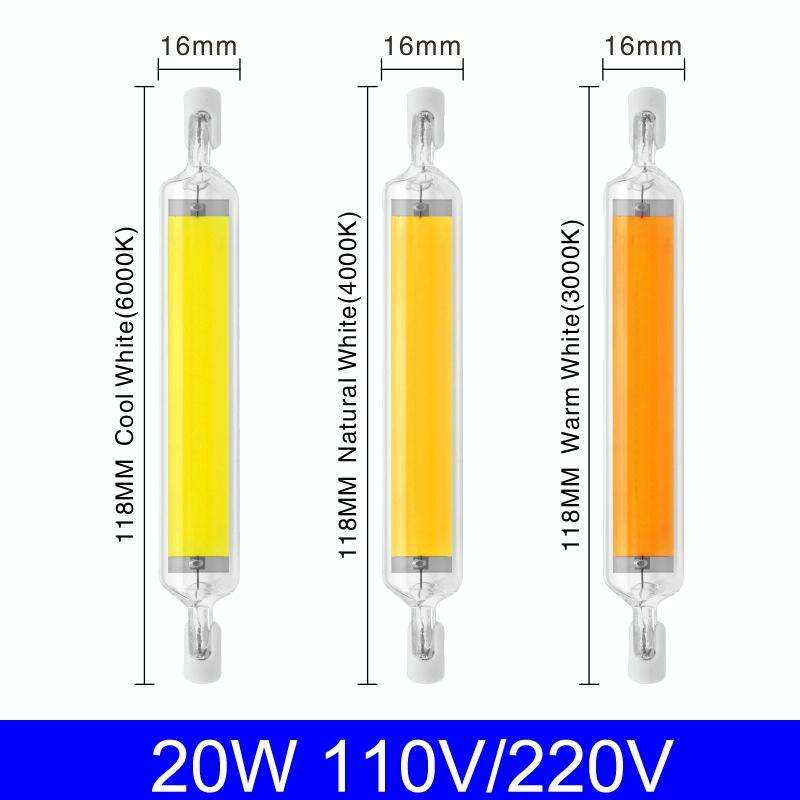 118mm 20W R7S LED COB Dimmer Glass Lamp Double-end Horizontal Plug-in Light(110V Natural White Li...