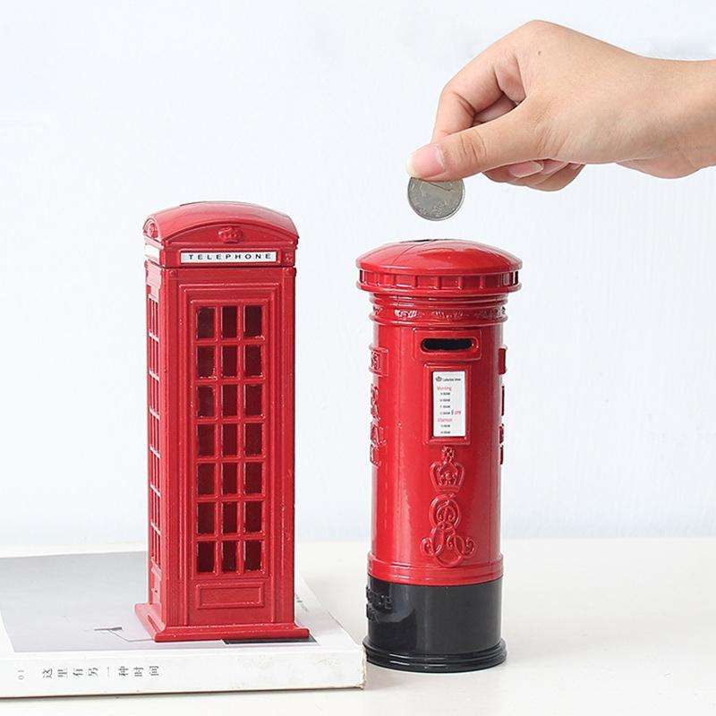 Retro Tin Alloy Telephone Booth Postbox Piggy Bank Decoration( Mailbox)