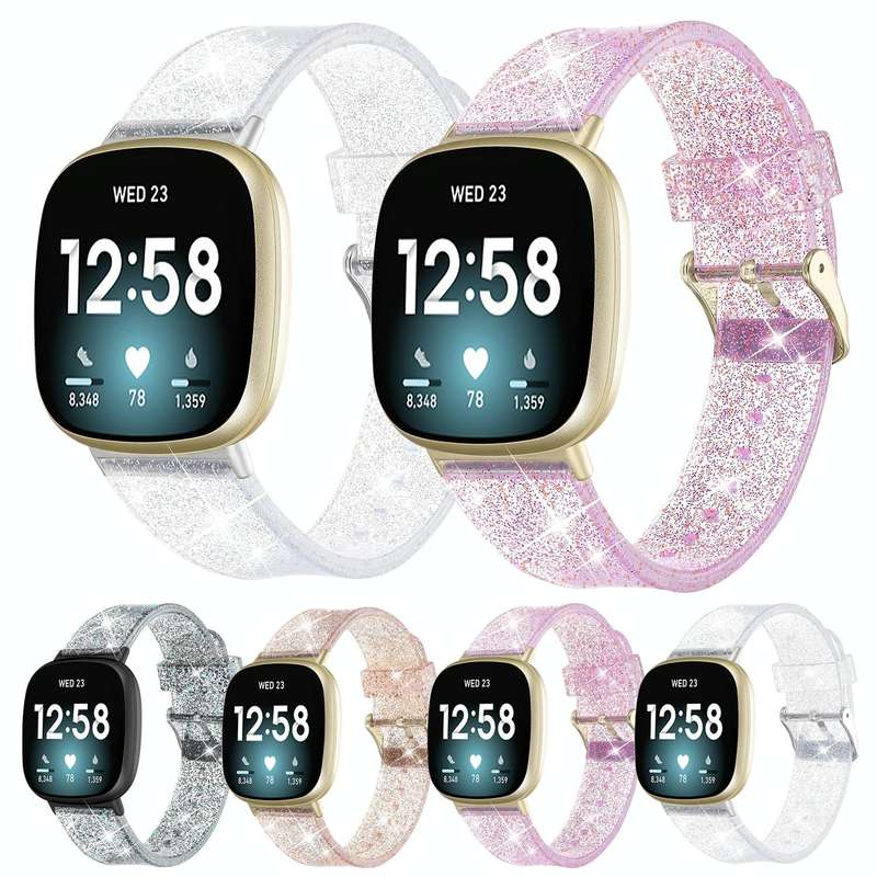 For Fitbit Versa 3 Glitter Powder Silicone Watch Band(Rose Gold)