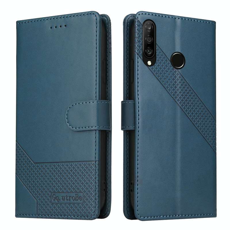 For Huawei P30 Lite GQUTROBE Skin Feel Magnetic Leather Phone Case(Blue)