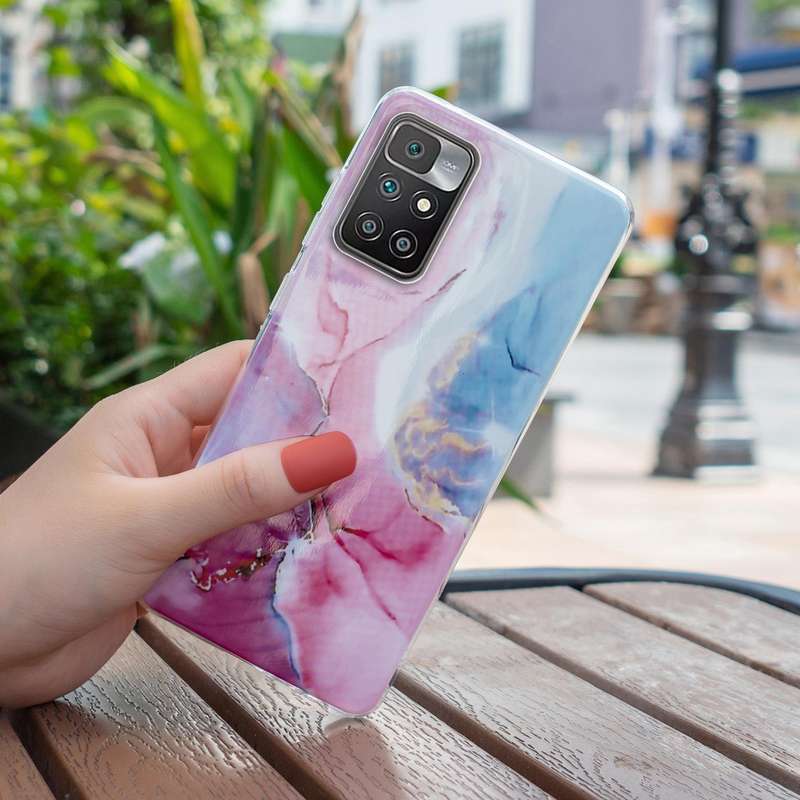 For Xiaomi Redmi 10 IMD Marble Pattern TPU Phone Case(Pink Blue)
