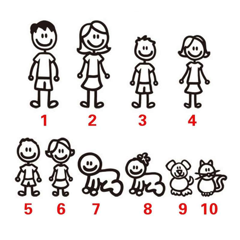 10 PCS Family Member Pattern Vinyl Decorative Auto Decal Cartoon Car Sticker (Black)