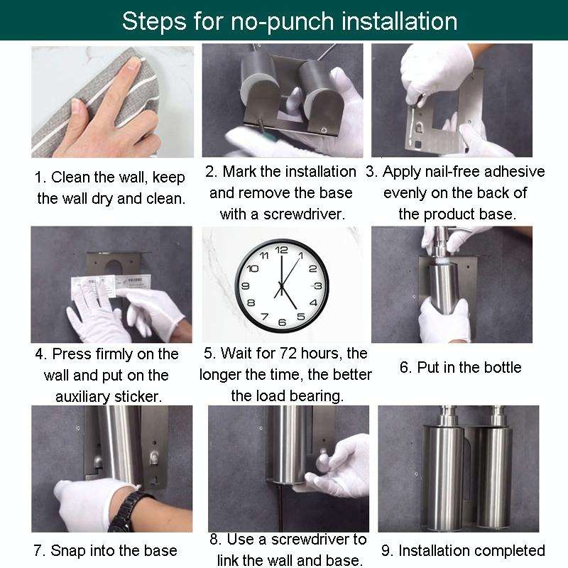 Hotel Stainless Steel Soap Dispenser Home Wall Mounted No Punch Press To Soap Bottle, Style: Squa...