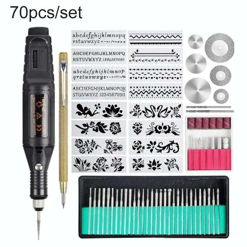 70pcs/set Mini Electric Speed Adjustable Engraving Pen Micro Electric Drill(EU Plug)