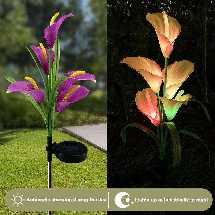 3PCS Simulated Calla Lily Flower 5 Heads Solar Powered Outdoor IP65 Waterproof LED Decorative Law...