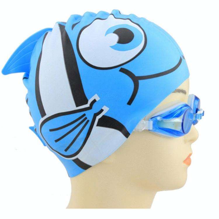 Ear Protection Small Fish Pattern Diving Cap Children Silicone Swimming Cap(D)