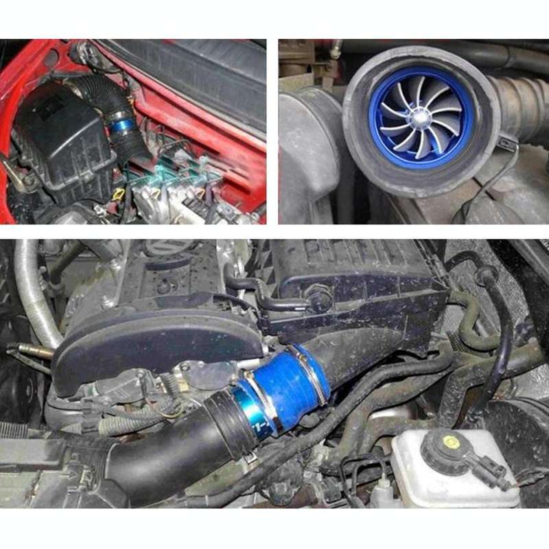 F1-Z Car Stainless Universal Supercharger Dual Double Turbine Air Intake Fuel Saver Turbo Turboin...