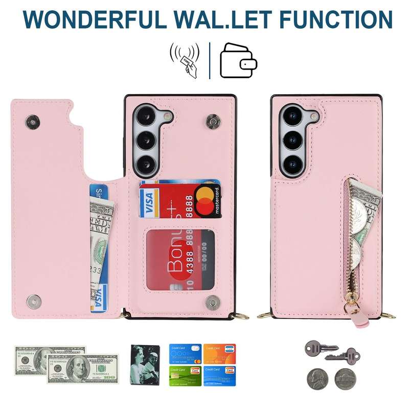 For Samsung Galaxy S23 5G Cross-body Zipper Square Phone Case(Pink)
