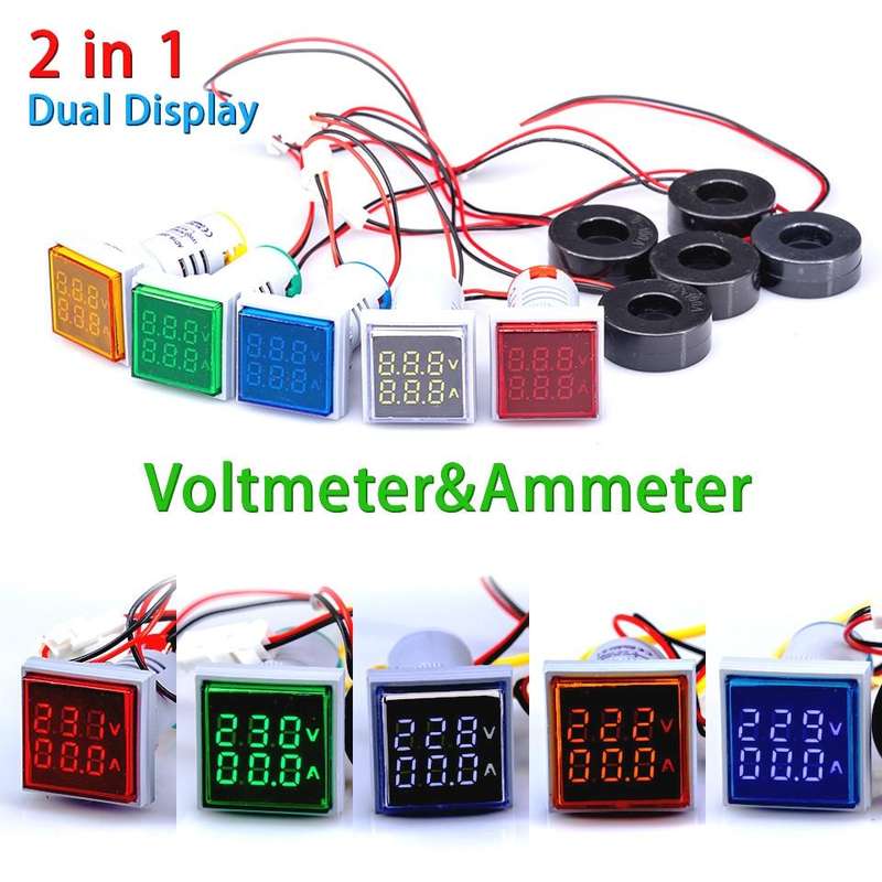 AD16-22FVA Square Signal Indicator Type Mini Digital Display AC Voltage And Current Meter(White)