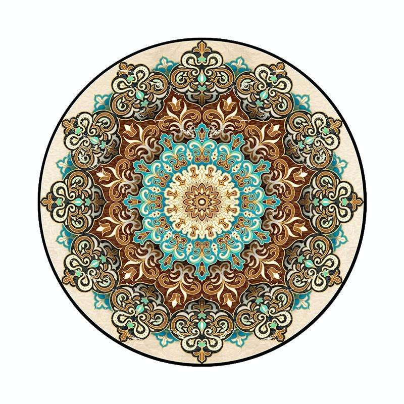 Ethnic Carpet Camel Mandala Flower Carpet Non-slip Floor Mat, Size:Diameter 120cm(Gray)