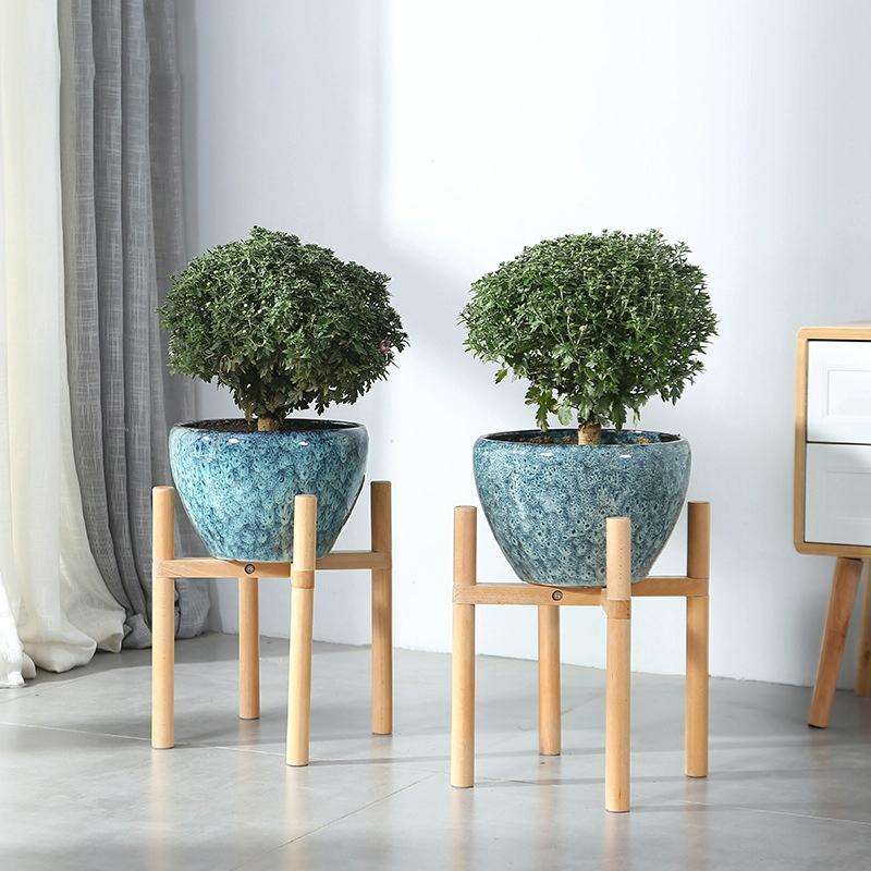 Flower Pot Set Solid Wood Flower Frame + PP Flower Pot(Grey)