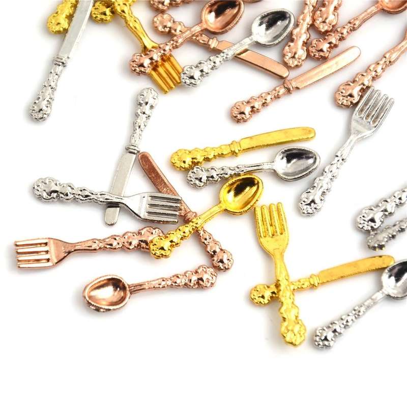 12 PCS / Set Simulation Kitchen Food Furniture Toys Dollhouse Miniature Accessories 1:12 Fork Kni...