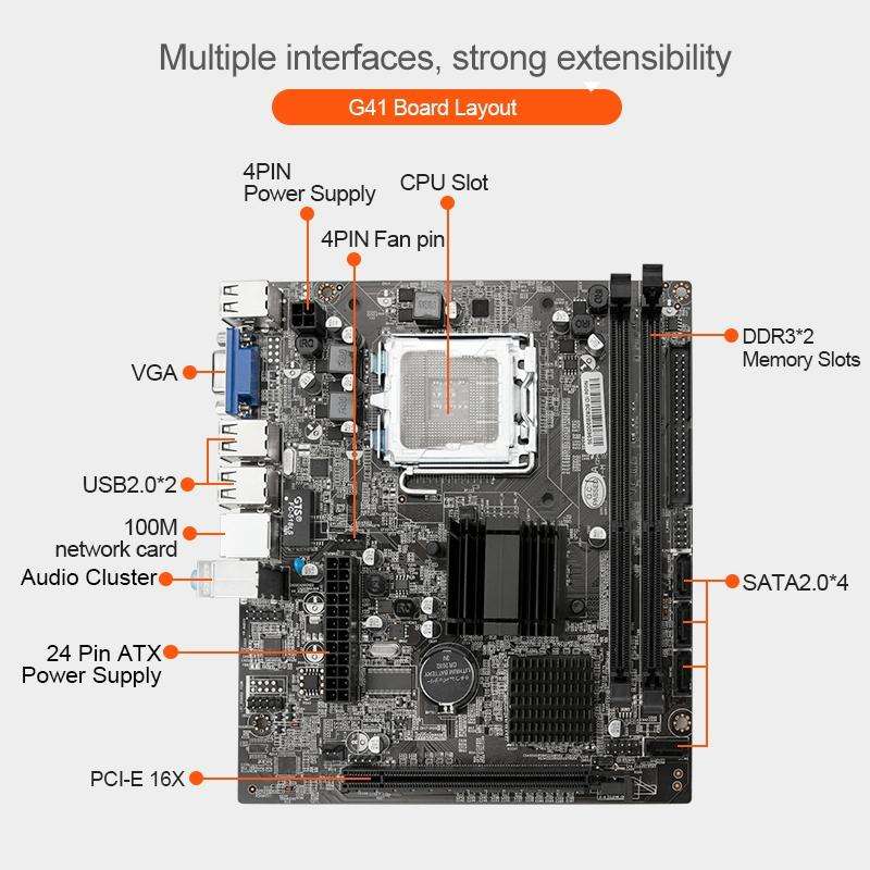 G41 DDR3 Desktop Computer Mainboard, Support for All Series LGA 775 / 771 Processors, Integrated ...