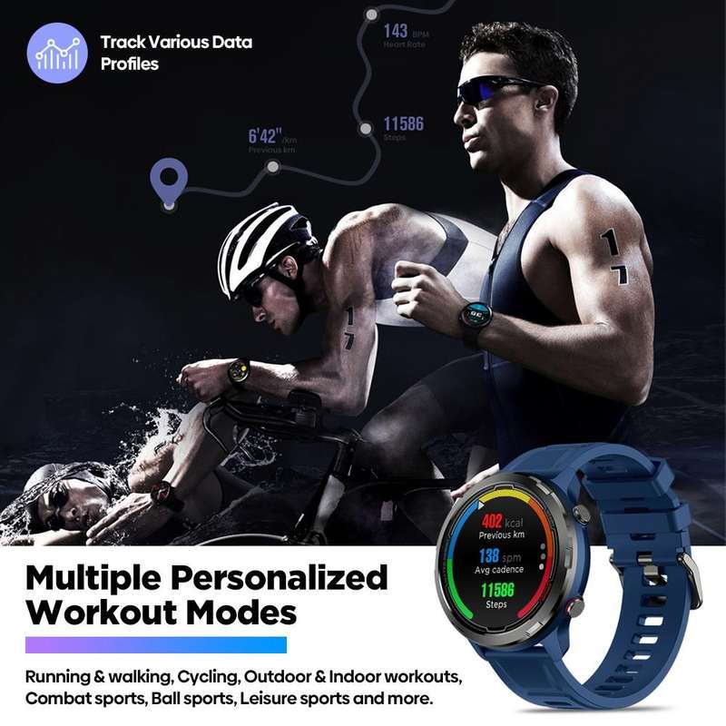 Zeblaze Stratos 2 Lite 1.32 inch IPS Screen 5 ATM Waterproof GPS Smart Watch, Support Heart Rate ...