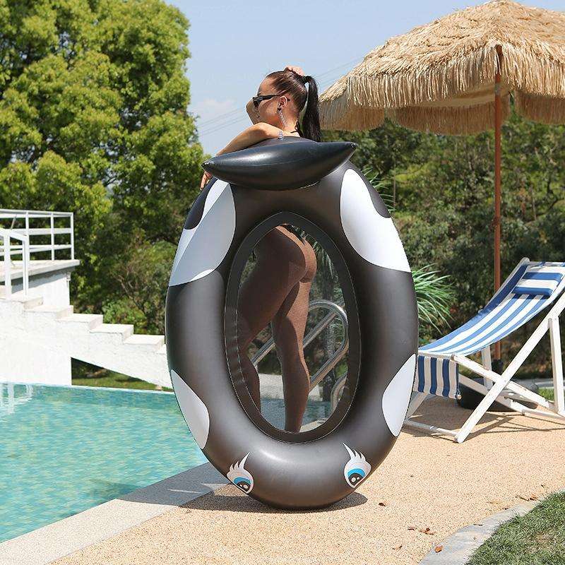 Inflatable Black Whale With Net Hammock Swimming Deck Chair With Backrest Floating Bed