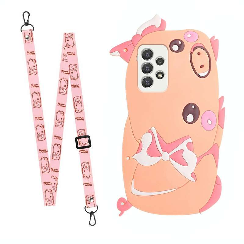 For Samsung Galaxy A53 5G Crossbody Cartoon Silicone Phone Case(Pig)