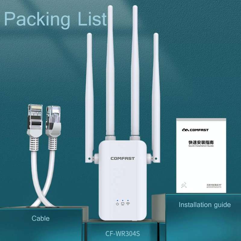 Comfast CF-WR304S 300M 4 Antenna Wireless Repeater High-Power Through-Wall WIFI Signal Amplifier,...