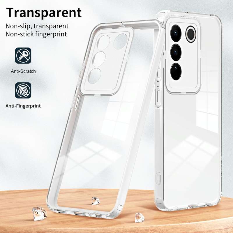 For vivo V27 3 in 1 Clear TPU Color PC Frame Phone Case(White)