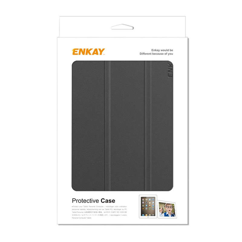 For Nokia T10 ENKAY Tri-fold Custer Texture Leather Smart Tablet Case(Black)