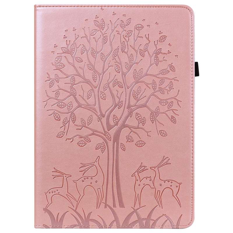 For Samsung Galaxy Tab A8 10.5 2021 SM-X200 / SM-X205 Tree & Deer Pattern Pressed Printing Leathe...