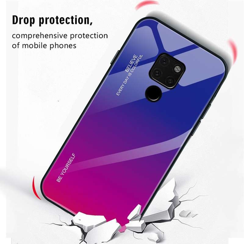 For Huawei Mate 20 Gradient Color Glass Case(Blue)