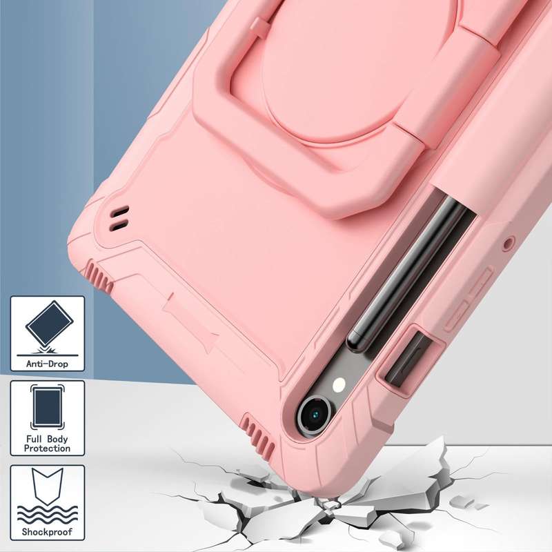For Samsung Galaxy Tab S9 FE / S9 Handle Robot Silicone Hybrid PC Tablet Case(Rose Gold)
