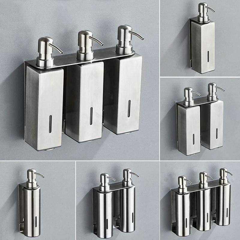 Hotel Stainless Steel Soap Dispenser Home Wall Mounted No Punch Press To Soap Bottle, Style: Squa...