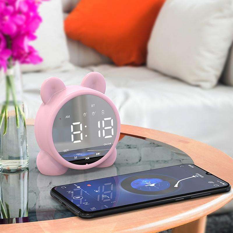 P1 Mini Card Mirror Clock Wireless Bluetooth Speaker with FM Radio(Pink)