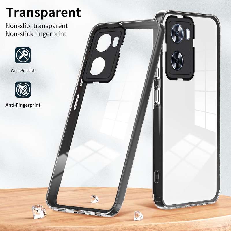 For OPPO A57 4G 2022 3 in 1 Clear TPU Color PC Frame Phone Case(Black)
